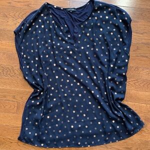 Papermoon Reece Mixed Material Foil Print Blouse. 2X. Navy.